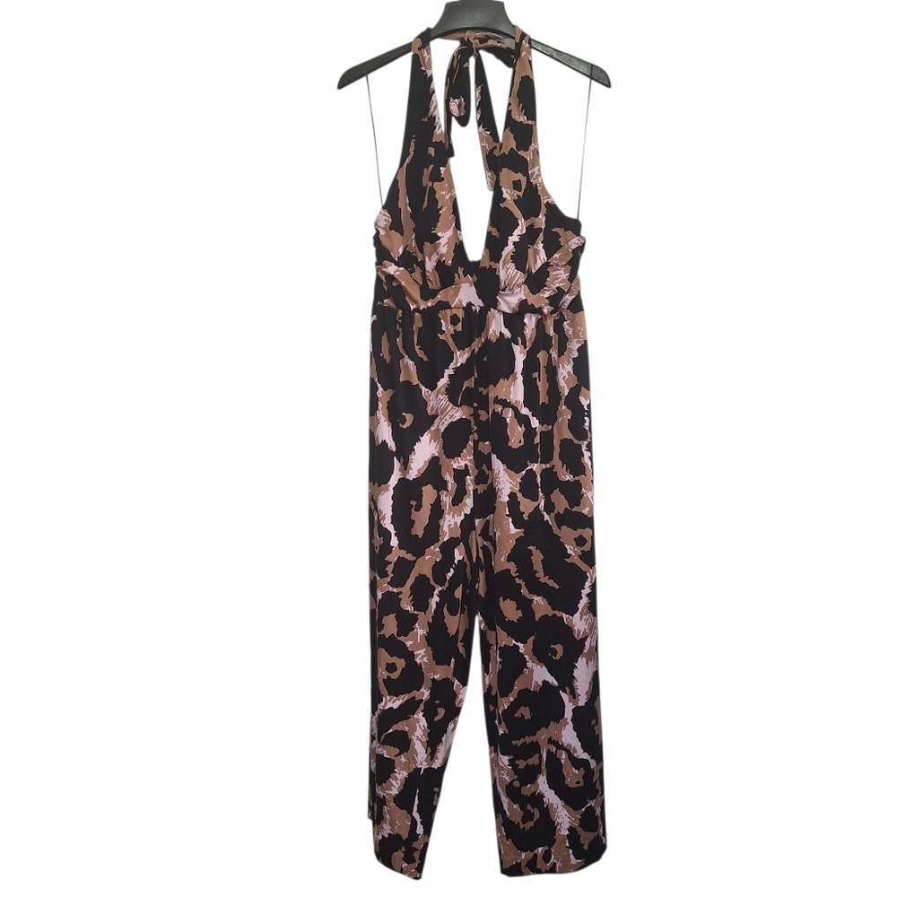 Diane Von Furstenberg For Target Leopard Print Halter Wide Leg Jumpsuit, Sz XXL
